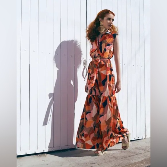 L'ATISTE Dresses & Skirts - L'ATISTE Orange Black Halter Maxi Sundress size L